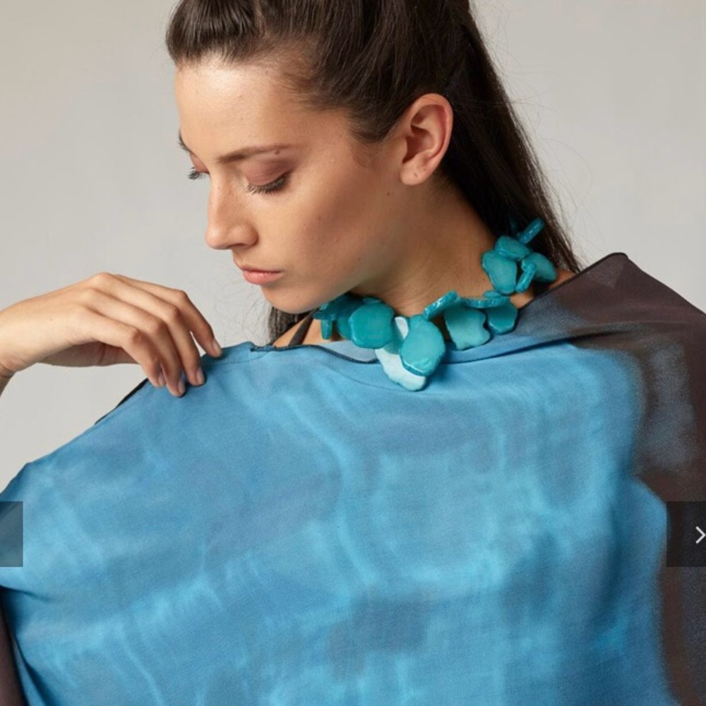 Ellen Brook The Ltd Edition Bimini Blue Silk Collection, Leather Laced Ponchos